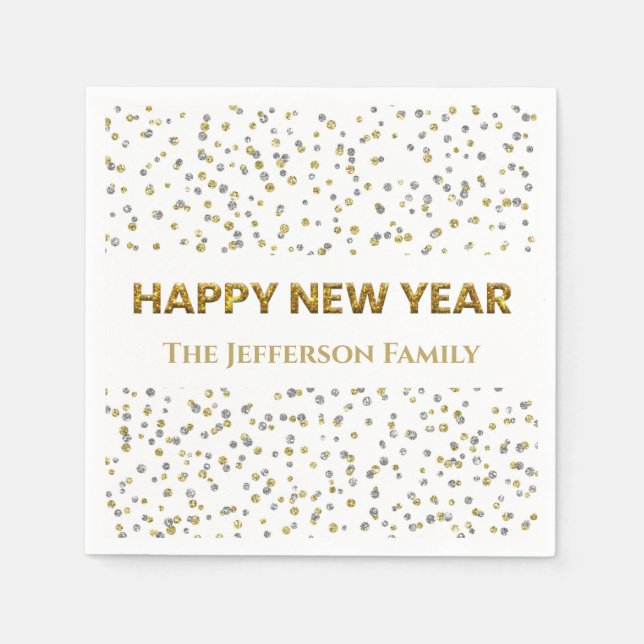 Happy New Year Confetti Paper Napkin Serviette (Vorderseite)