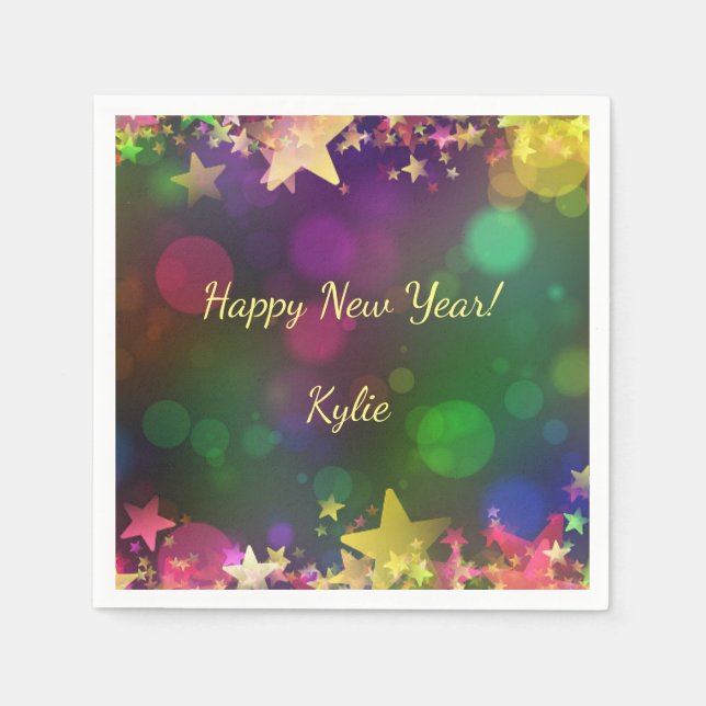 Happy New Year Confetti Star Cocktail Servietten (Vorderseite)