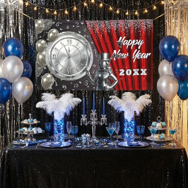 Happy New Year Countdown Silver and Red Banner