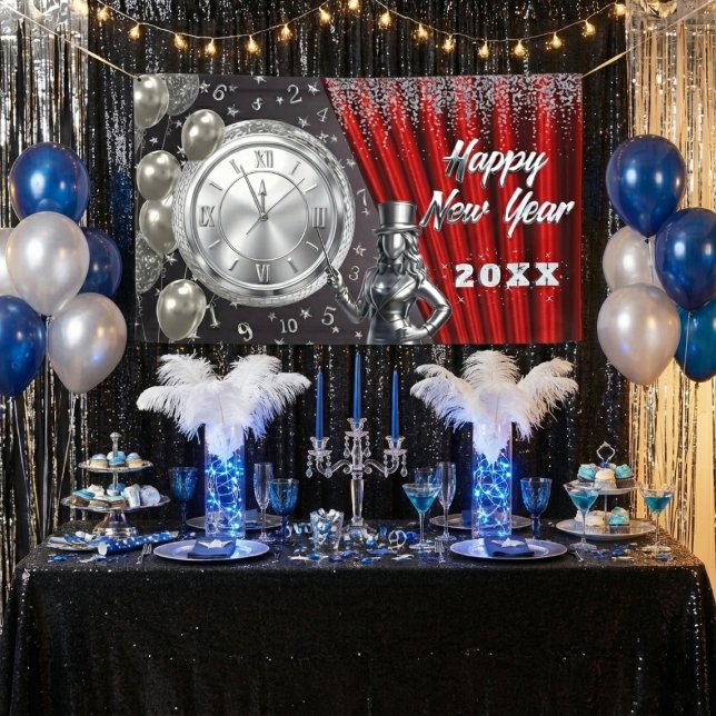 Happy New Year Countdown Silver and Red Banner (Von Creator hochgeladen)