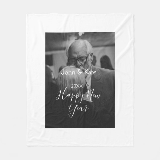 Happy new year couple photo name year black white  fleecedecke (Vorderseite)