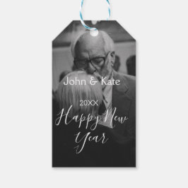 Happy new year couple photo name year black white  geschenkanhänger