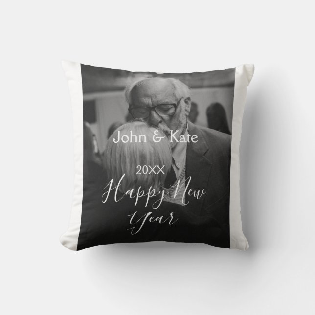 Happy new year couple photo name year black white  kissen (Vorderseite)