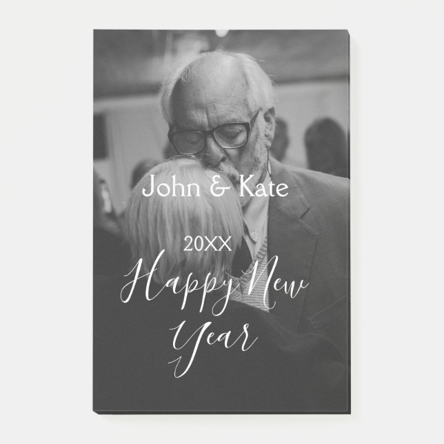 Happy new year couple photo name year black white  post-it klebezettel (Vorderseite)