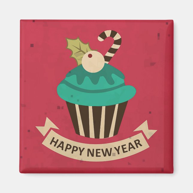Happy New Year Cupcake Magnet (Vorne)