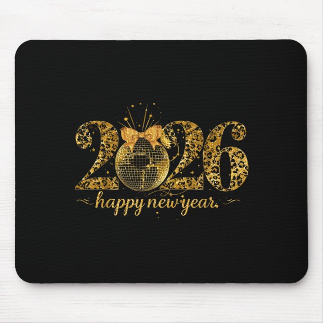Happy New Year Cute Gold Disco Ball Bow New Year's Mousepad (Vorne)