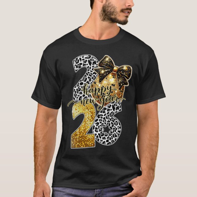 Happy New Year Cute Gold Disco Ball Bow New Year's T-Shirt (Vorderseite)