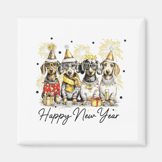 Happy New Year Dachshund Dog Lover 2026 New Year H Magnet (Vorne)