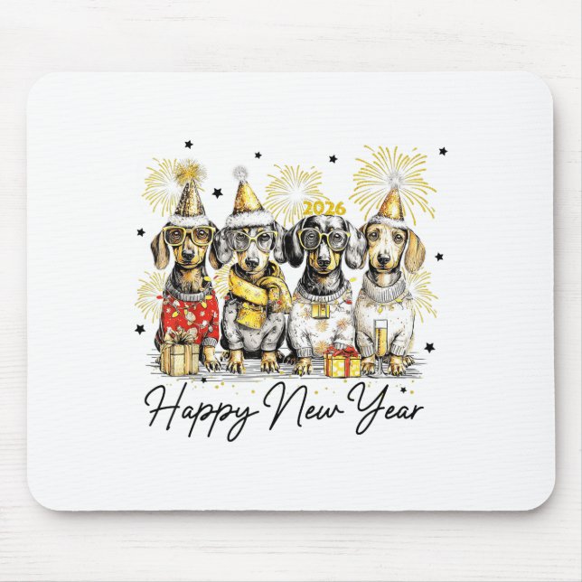 Happy New Year Dachshund Dog Lover 2026 New Year H Mousepad (Vorne)