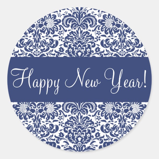 Happy New Year Damask Envelope Sticker Siegel (Vorderseite)