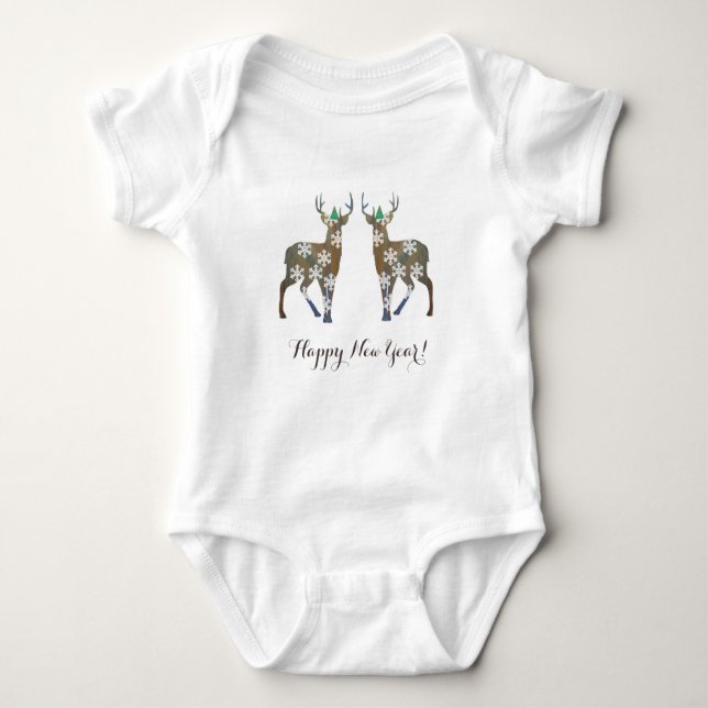Happy New Year Deer Baby Bodysuit Baby Strampler (Vorderseite)