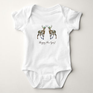 Happy New Year Deer Baby Bodysuit Strampler