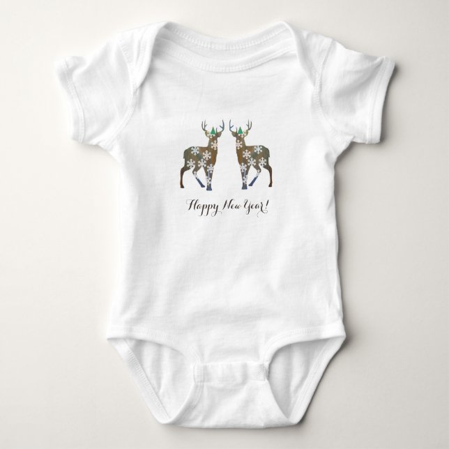 Happy New Year Deer Baby Bodysuit Strampler (Vorderseite)
