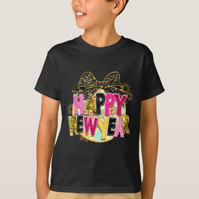 Happy New Year Disco Ball Coquette Bow New Years E T-Shirt (Vorderseite)