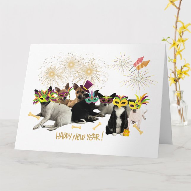 Happy New Year Doggie Card Karte (Gelbe Blume)