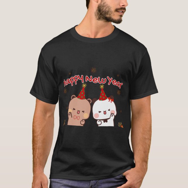Happy New Year Dudu Bear und Bubu Panda T-Shirt (Vorderseite)