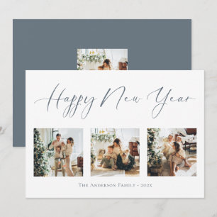 Happy New Year Dusty Blue Multi Foto Collage Feiertagskarte