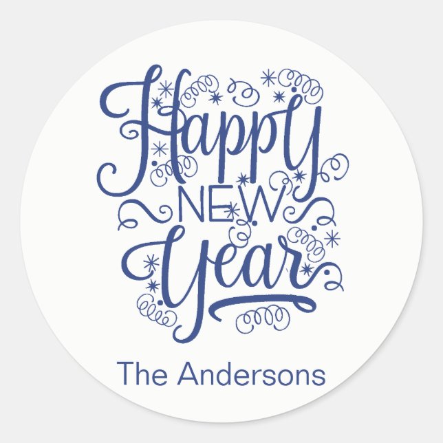 Happy New Year | Einfache Navy Round Sticker (Vorderseite)