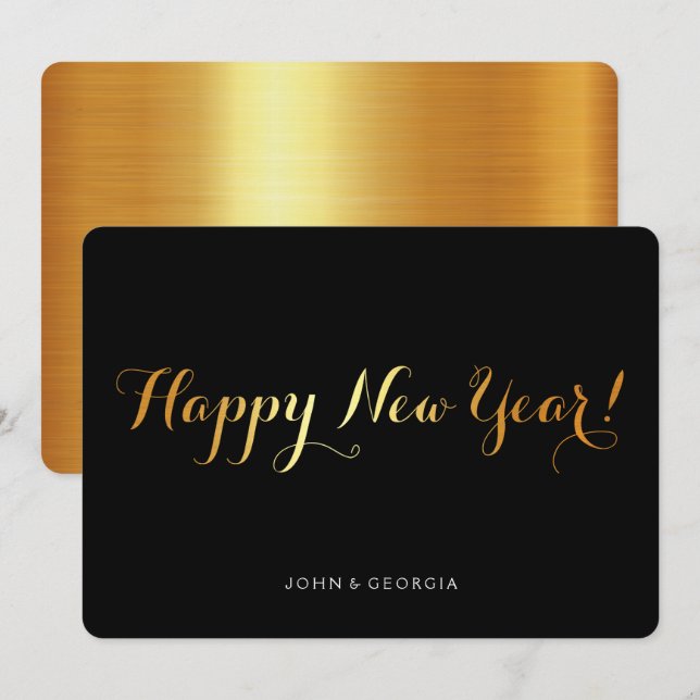 Happy New Year Einladungskarte schwarz und gold Einladung (Vorne/Hinten)