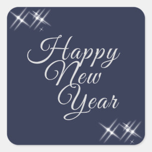 Happy New Year Elegante Glitzern Navy Blue Quadratischer Aufkleber
