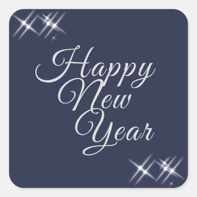 Happy New Year Elegante Glitzern Navy Blue Quadratischer Aufkleber (Vorderseite)