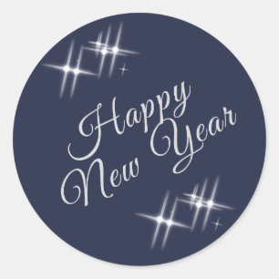 Happy New Year Elegante Glitzern Navy Blue Runder Aufkleber