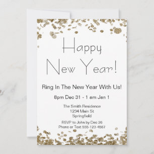 Happy New Year Elegante Gold Glitzer und White Einladung