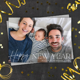 Happy New Year Elegante Script Holiday Foto Card Feiertagskarte