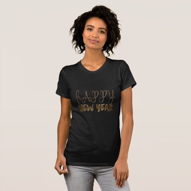 Happy New Year Elegante Text Gold Typografie T-Shirt (Vorne ganz)