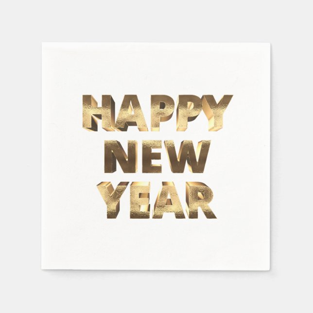 Happy New Year Elegante Typografy Imitate Gold Serviette (Vorderseite)