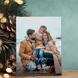 Happy New Year Elegantes Minimales Script-Foto Feiertagspostkarte