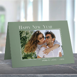 Happy New Year Elegantes schlichtes, grünes Foto Feiertagskarte