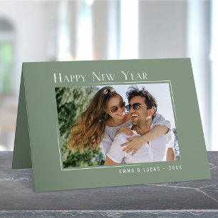 Happy New Year Elegantes schlichtes, grünes Foto Feiertagskarte