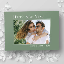 Happy New Year Elegantes schlichtes, grünes Foto Feiertagskarte