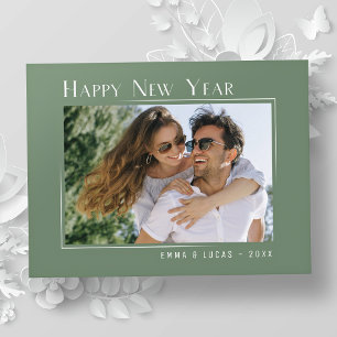 Happy New Year Elegantes schlichtes, grünes Foto Feiertagspostkarte