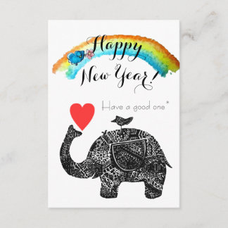 Happy New Year Elephant and Blue Bird Einladung