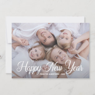 Happy New Year Family Foto Minimalist White Card Feiertagskarte