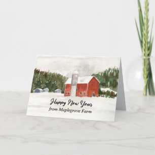 Happy New Year Farm Personalisiert Red Barn Karte