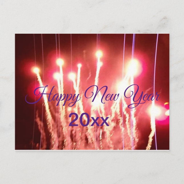 Happy New Year Feuerwerk Foto mit dem Jahr Postkarte (Vorderseite)