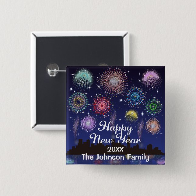 Happy New Year Fireworks Button (Vorne & Hinten)