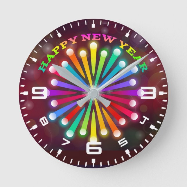 Happy New Year Fireworks Design11231 Runde Wanduhr (Vorderseite)