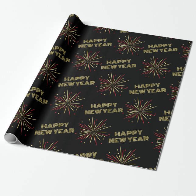 Happy New Year Fireworks Geschenkpapier (Ungerollt)