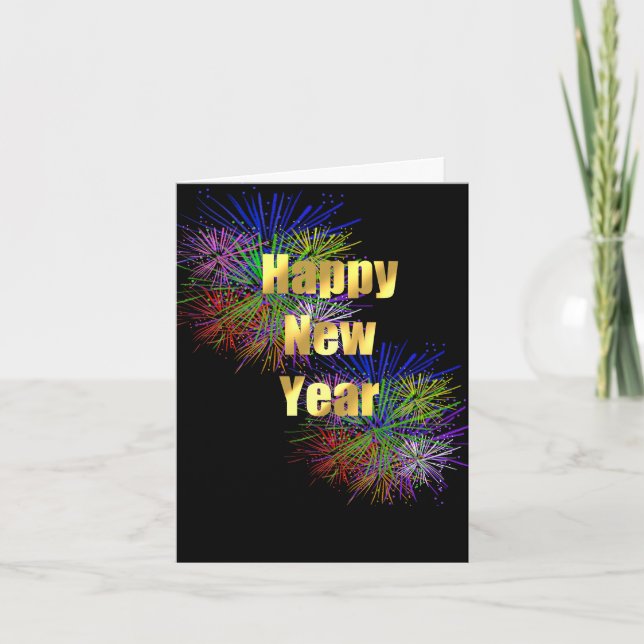 Happy New Year Fireworks Note Card Dankeskarte (Vorderseite)