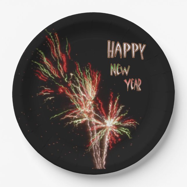 Happy New Year Fireworks Paper Plate Pappteller (Vorderseite)