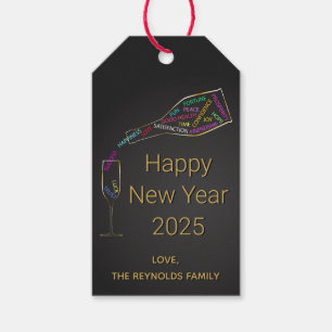 Happy New Year Flasche Glas farbenfrohe Motivation Geschenkanhänger