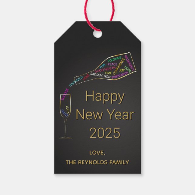 Happy New Year Flasche Glas farbenfrohe Motivation Geschenkanhänger (Vorderseite)