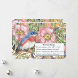 Happy New Year Floral Watercolor Blue Bird Gedicht Feiertagskarte