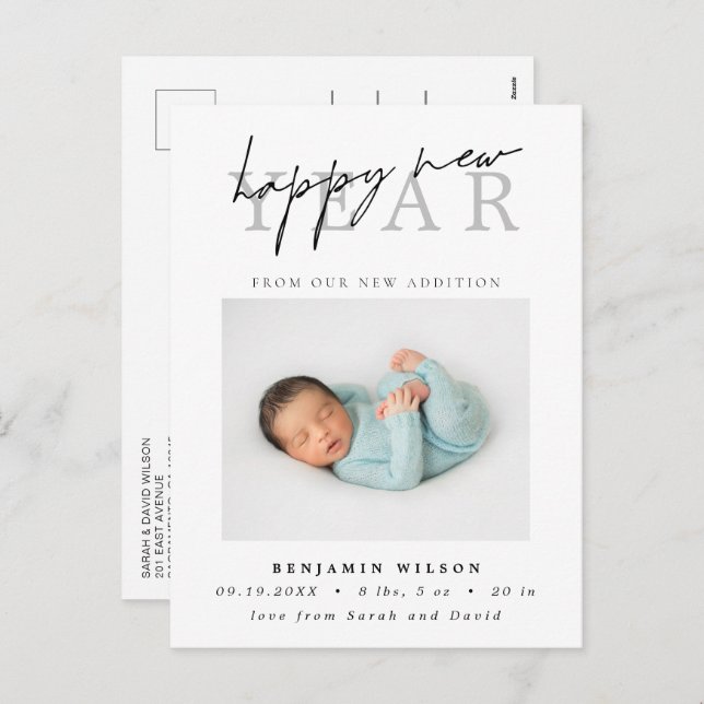 Happy New Year Foto Birth Feiertagspostkarte (Vorne/Hinten)