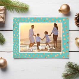Happy New Year Foto Card Tropical Aquamarin Gold P Feiertagskarte