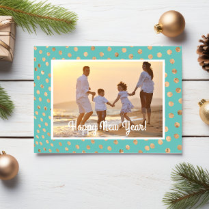 Happy New Year Foto Card Tropical Aquamarin Gold P Feiertagskarte